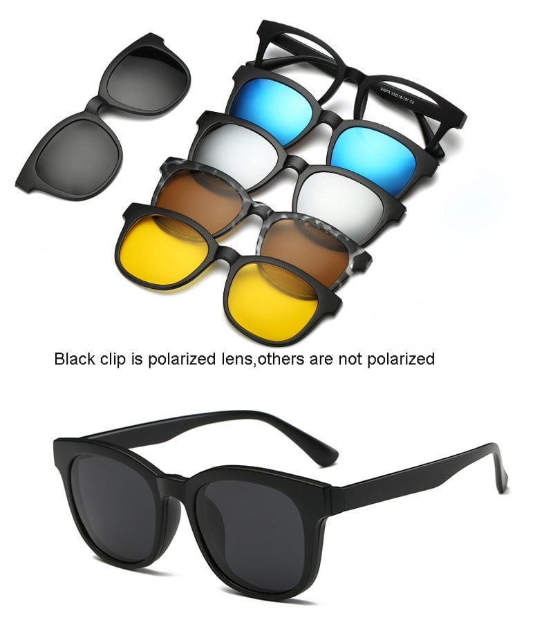 6 In 1 Custom Men Women Polarized Optical Magnetic Sunglasses Clip Magnet Clip on Sunglasses Polaroid Clip on Sun Glasses Frame