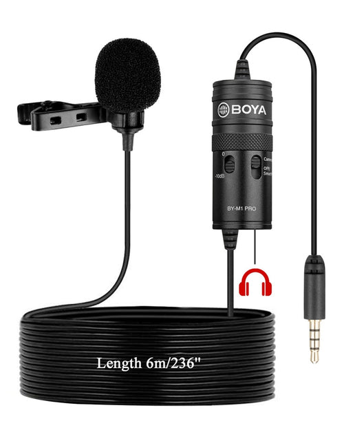 Load image into Gallery viewer, BY-M1 Condenser Lavalier Lapel Clip-on Microphone 3.5mm TRRS 6M Mic For PC iphone DSLR Camera YouTube Recording Streaming
