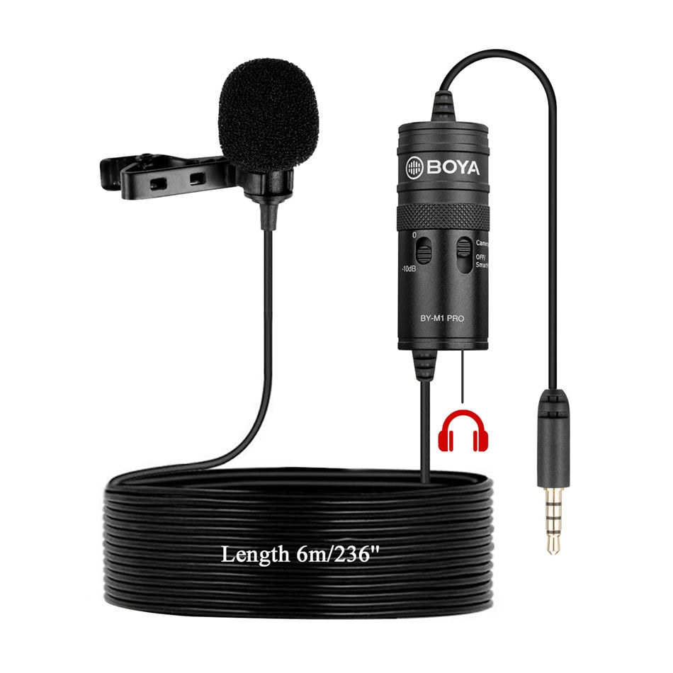 BY-M1 Condenser Lavalier Lapel Clip-on Microphone 3.5mm TRRS 6M Mic For PC iphone DSLR Camera YouTube Recording Streaming