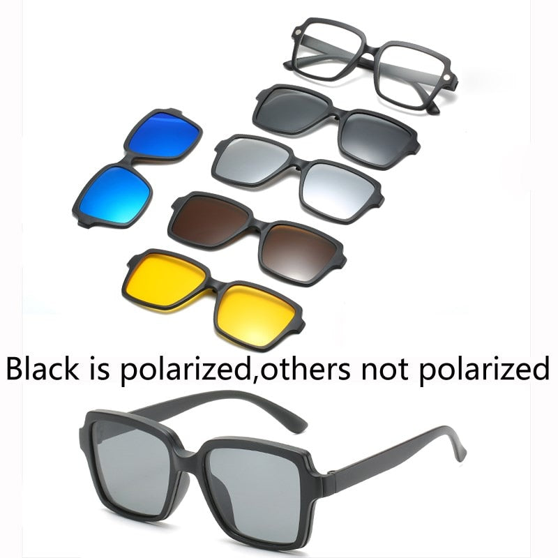 6 In 1 Custom Men Women Polarized Optical Magnetic Sunglasses Clip Magnet Clip on Sunglasses Polaroid Clip on Sun Glasses Frame