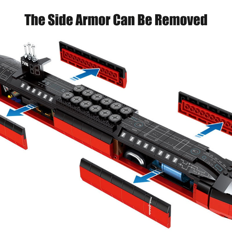 Military 1003pcs Ohio-class Nuclear Power Submarine Building Blocks Navy Battleship MOC Weapon Bricks Toys Gifts For Children