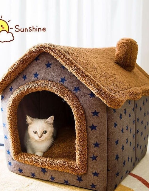 Load image into Gallery viewer, Soft Winter Cat Bed Deep Sleep House Dog Cat House Removable Cushion Enclosed Pet Bed For Cats Kittens Puppy Cama Gato Supplies
