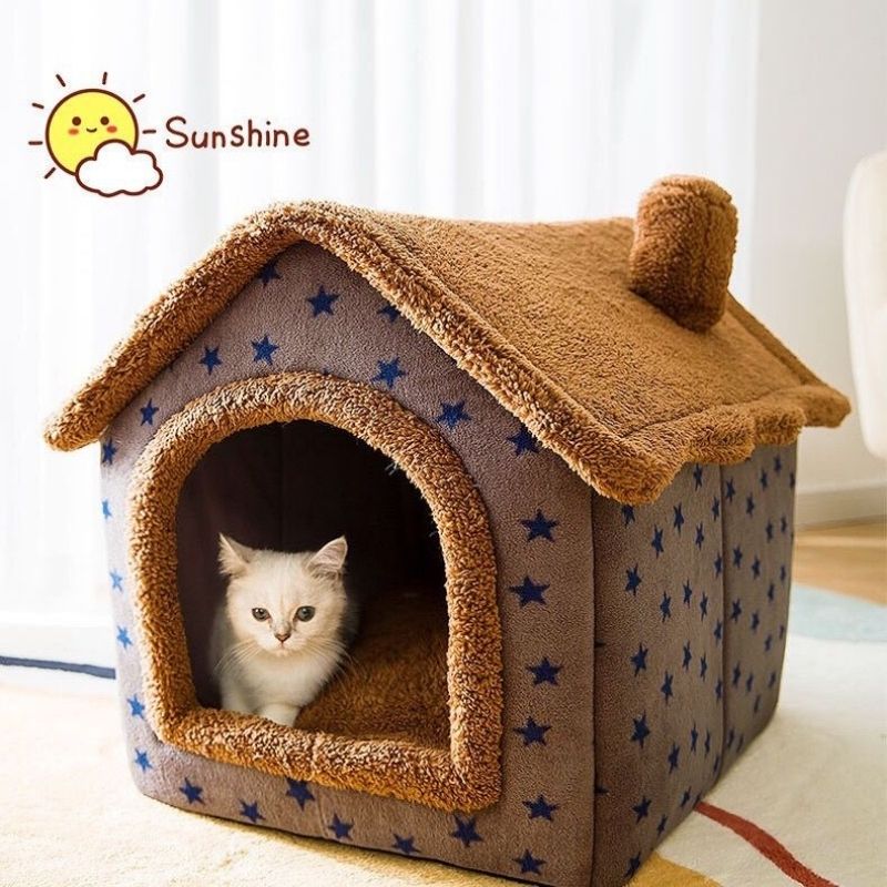 Soft Winter Cat Bed Deep Sleep House Dog Cat House Removable Cushion Enclosed Pet Bed For Cats Kittens Puppy Cama Gato Supplies