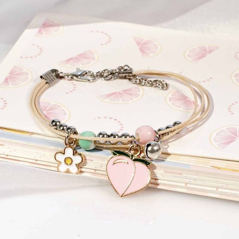 13 Colors Sweet Rabbit Paw Flower Strawberry Bracelets For Women Girl Lightweight Wristband Adjustable Multilayer Jewelry Gifts