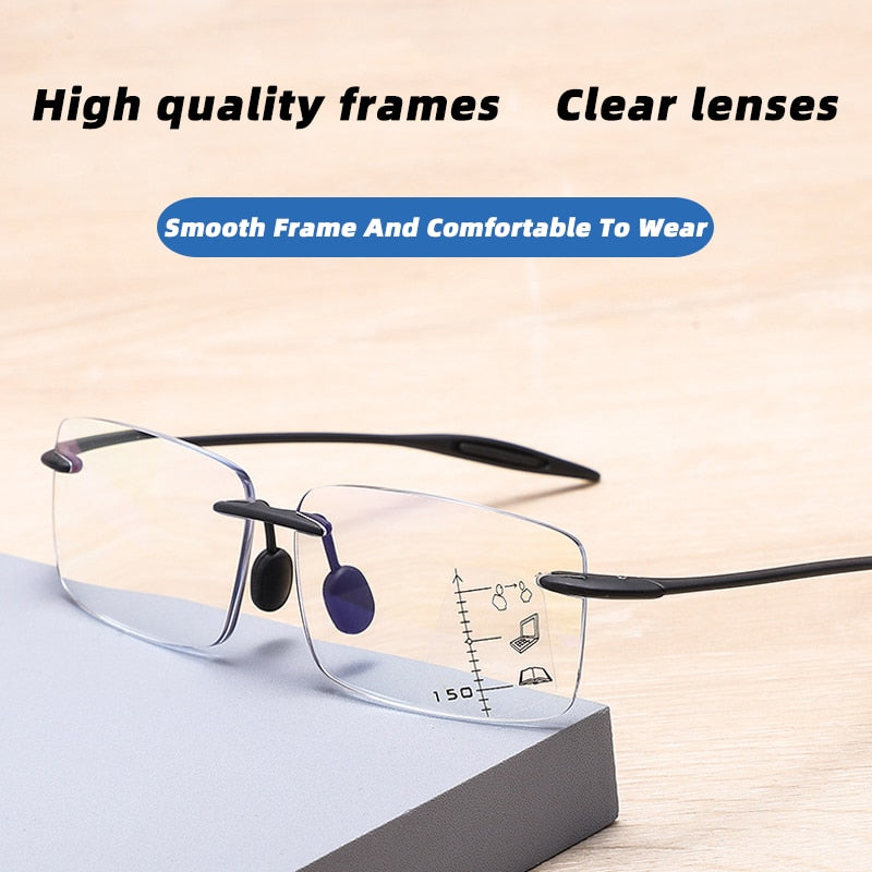 Progressive Multifocal Reading Glasses Men TR90 Anti-Blue Light Presbyopia Glasses For Women Rimless Prescription Frame