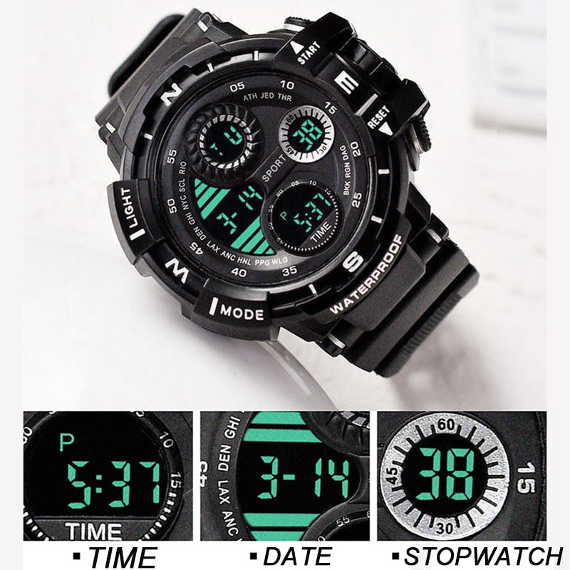 Black Digital Watch for Men Sports Watches Waterproof Outdoor Chronograph Hand Clock G Infantry Shock Student Wristwatch