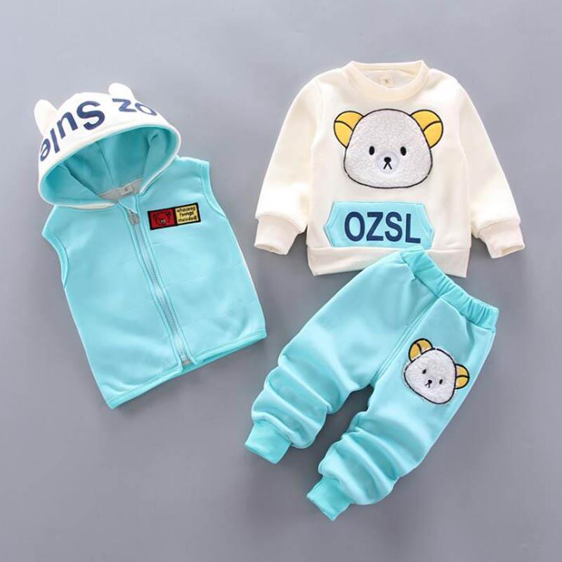 2022 Autumn Thick Warm Boys Clothing Sets Vest + Hooded Outerwear Tops + Pants 3Pcs Suit For Kids 1-5 Years Toddler Baby Outfit