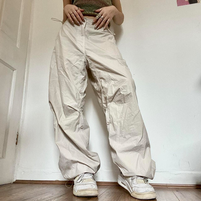 Women Casual Baggy Wide Leg Sweatpants Fashion Vintage Chic Solid Drawstring Trousers Y2K Loose Streetwear Joggers Cargo Pants