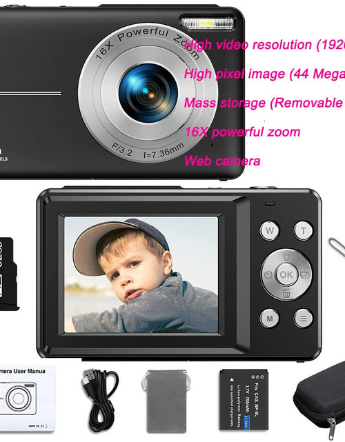 Load image into Gallery viewer, Digital Camera Children Camera for Children Camcorder with 16x Zoom Compact Cameras 1080P 44MP Cameras for Beginner Photography
