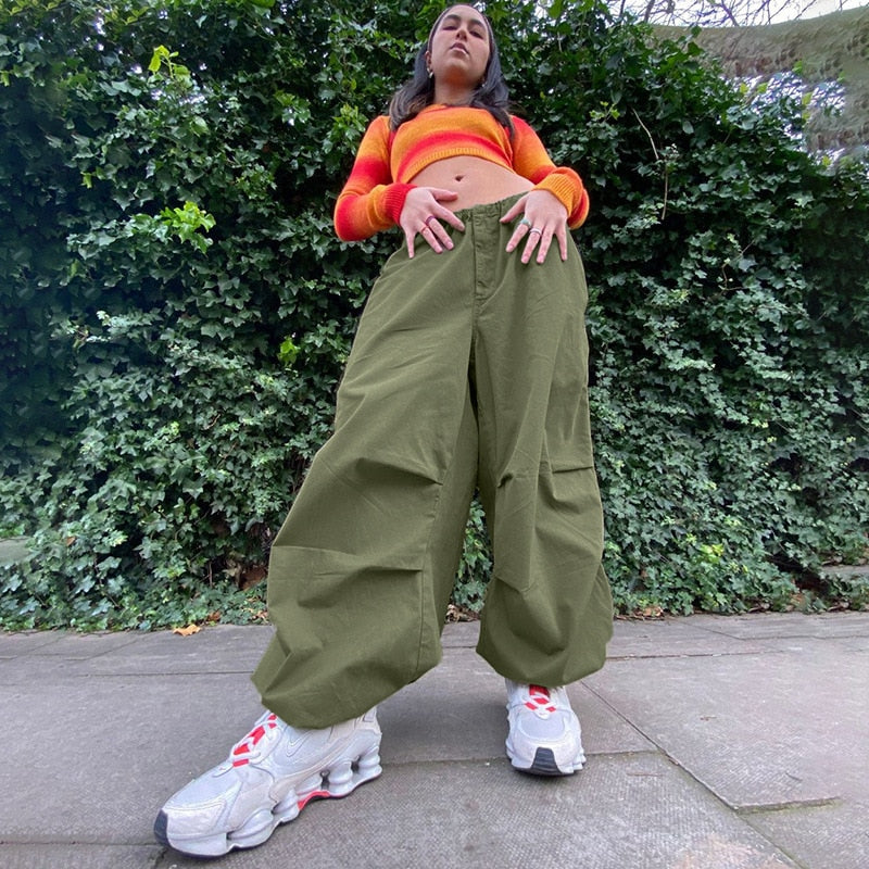 Women Casual Baggy Wide Leg Sweatpants Fashion Vintage Chic Solid Drawstring Trousers Y2K Loose Streetwear Joggers Cargo Pants