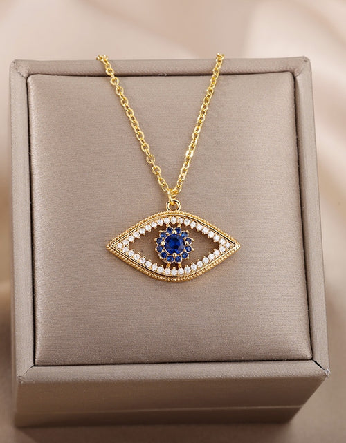 Load image into Gallery viewer, Turkish Evil Eye Pendant Necklace for Women Gold Plated Stainless Steel Necklaces 2023 Trending Choker Lucky Aesthetic Jewelry
