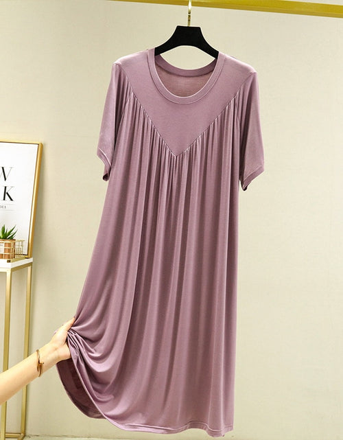 Load image into Gallery viewer, Modal Nightgown Women Cotton Clothes for Summer Loose Large Size Casual Short-sleeved Night Dress Pleated Thin Home Long Dress
