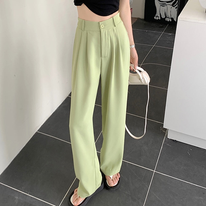 New Straight Wide Leg Women's Pants Korean Style High Waist Pants for Women Solid Color Loose Suit Trousers Female