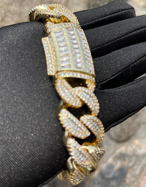 Load image into Gallery viewer, Baguette Cuban Link Bracelet for Men Iced Out Prong Setting Necklace Choker Real Gold Plated Hip Hop Jewelry
