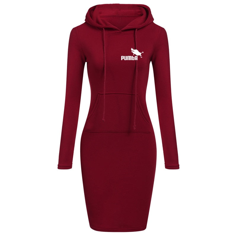 2022 Spring Autumn Sweatshirt Long-Sleeved Dress Woman Clothing Hooded Collar Pocket Simple Casual Lady Dress Sweatshirt