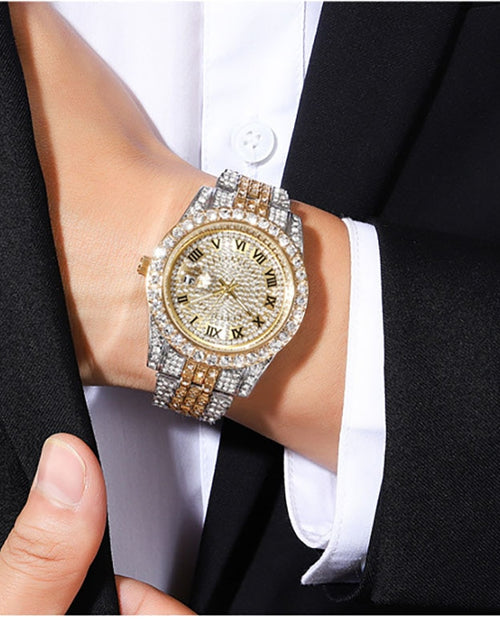 Load image into Gallery viewer, Diamond Men Women Watches Gold Watch Ladies Wrist Watch Luxury Rhinestone Unisex Bracelet Watches Female Clock Relogio Feminino
