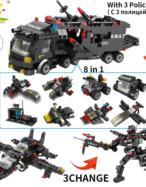 Load image into Gallery viewer, SWAT Police Station Truck Model Building Blocks City Machine Helicopter Car Figures Bricks Educational Toy For Children
