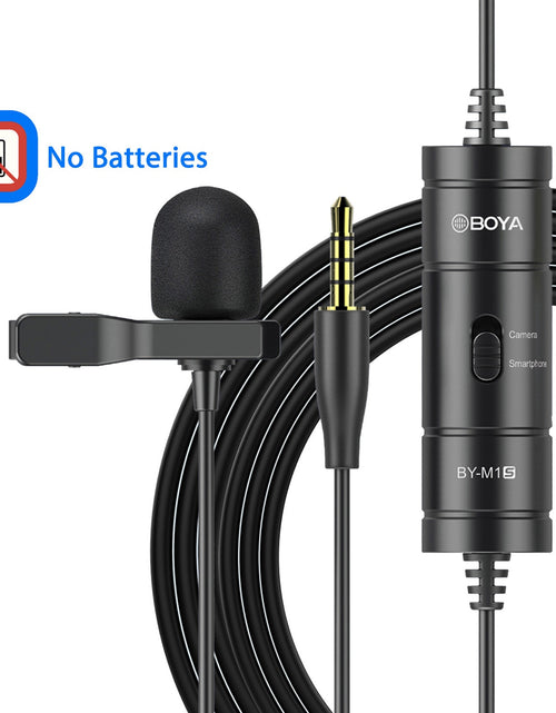 Load image into Gallery viewer, BY-M1 Condenser Lavalier Lapel Clip-on Microphone 3.5mm TRRS 6M Mic For PC iphone DSLR Camera YouTube Recording Streaming
