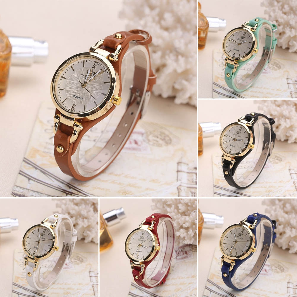 Women Casual Watches Round Dial Rivet PU Leather Strap Wristwatch Ladies Analog Quartz Watch Gifts Accessories