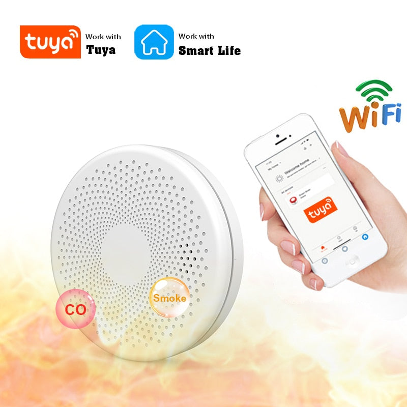 2 in 1 Version WiFi Function Tuya And Smart Life Smoke Detector Sensor &amp; Carbon Monoxide Co Gas Detector Smoke Fire Sound Alarm