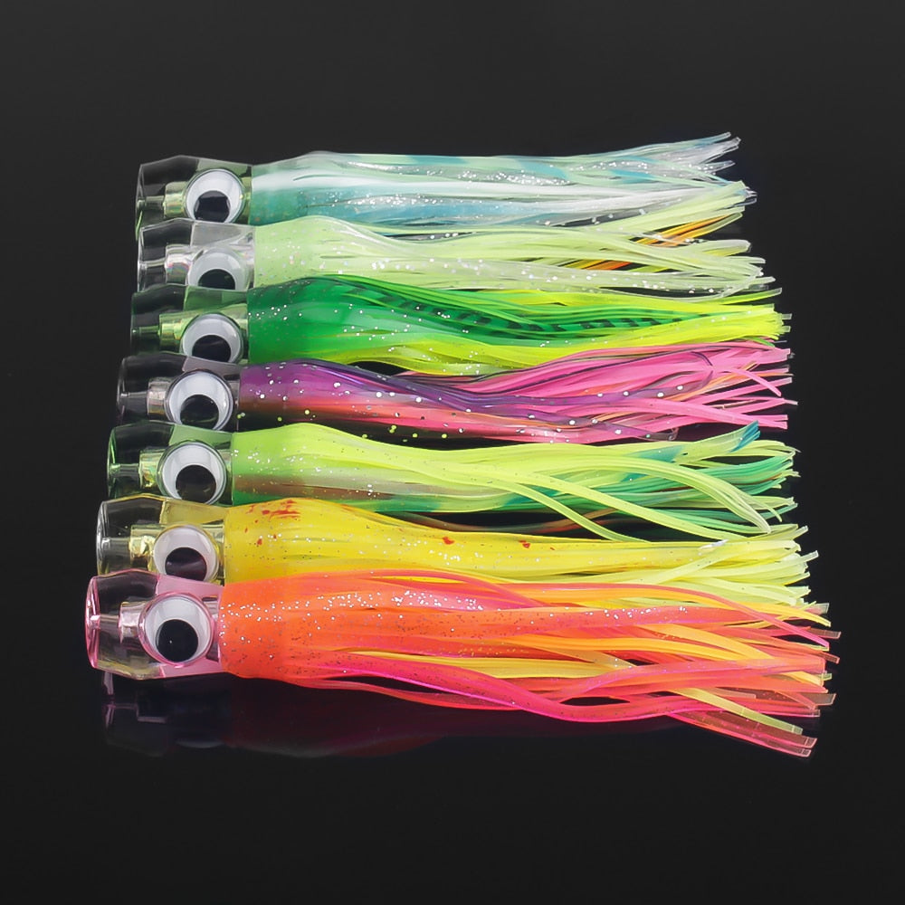 1PCS Sea Fishing Lure 55g/17CM Boat Fishing Troll Bait Acrylic Resin Octopus Bionic Squid Fishing Bait Feather Skirt