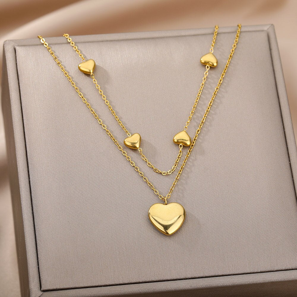 Stainless Steel Heart Pendant Necklace For Women Fashion Simple Girls Lucky Chain Gifts Party Jewelry Dropshipping