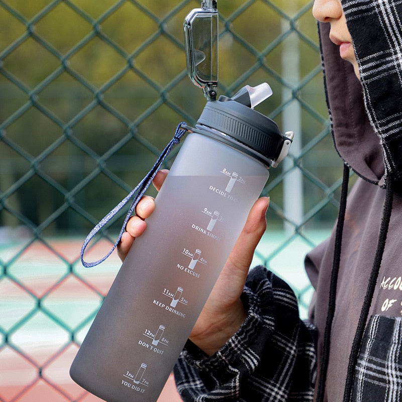 1 L Water Bottle  with Time Scale Gym Outdoor Sports