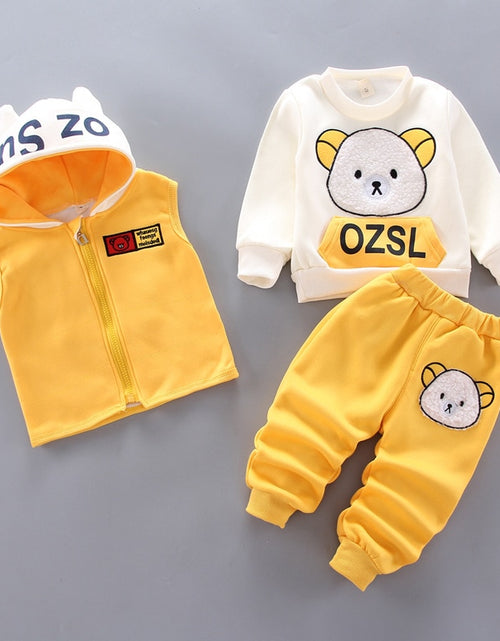 Load image into Gallery viewer, Autumn Winter Baby Boys Clothes Sets Thick Fleece Cartoon Bear Jacket Vest Pants 3Pcs Cotton Sport Suit For Girls Warm Outfits
