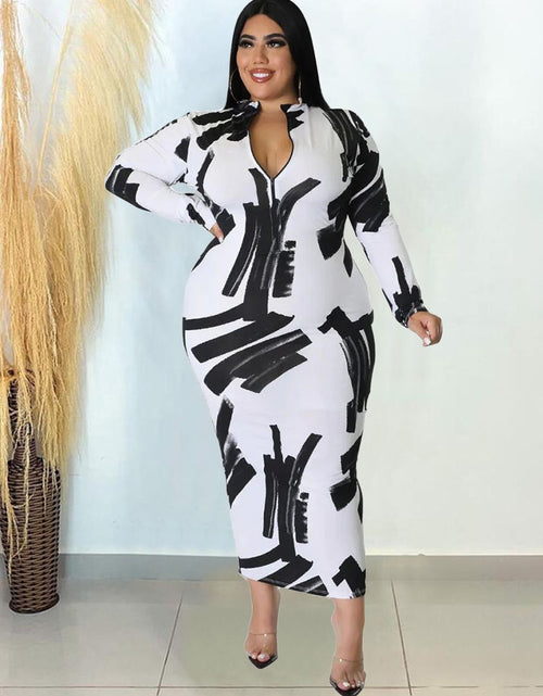 Load image into Gallery viewer, Plus Size Dresses Tie Dye Bodycon Women Clothes Long Sleeve Zipper Back Casual Fashion Maxi Dress Wholesale Dropshipping
