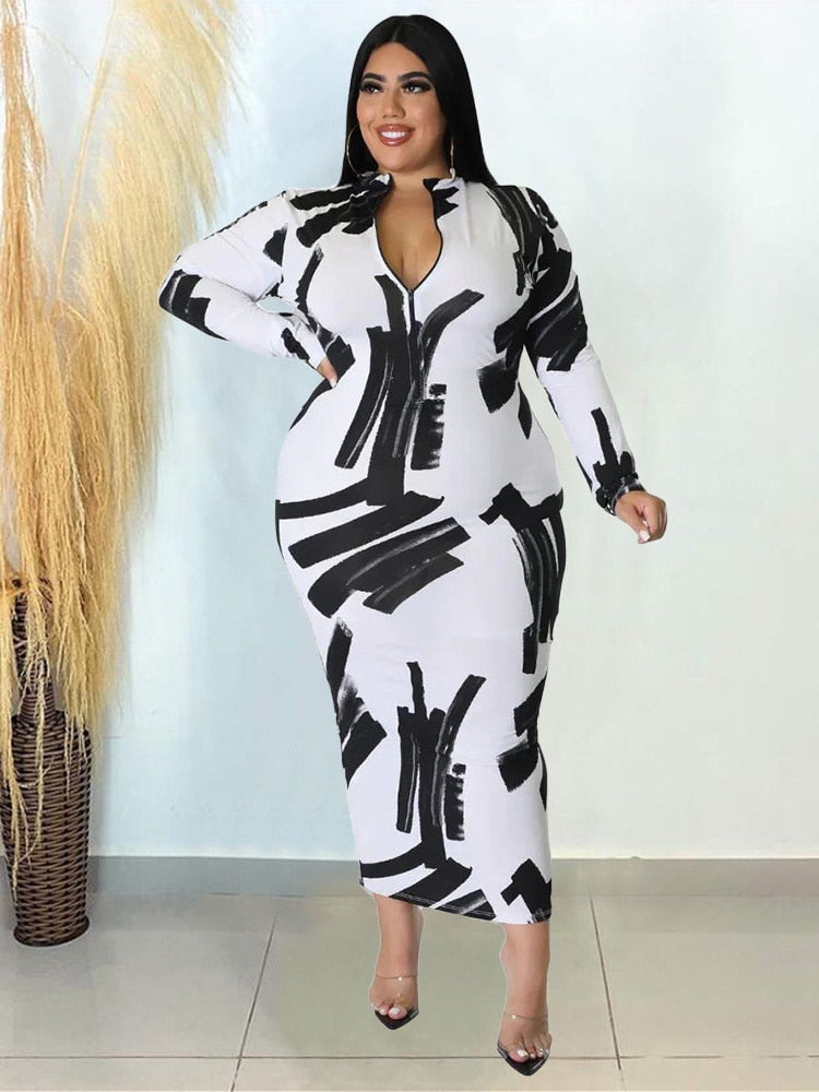 Plus Size Dresses Tie Dye Bodycon Women Clothes Long Sleeve Zipper Back Casual Fashion Maxi Dress Wholesale Dropshipping