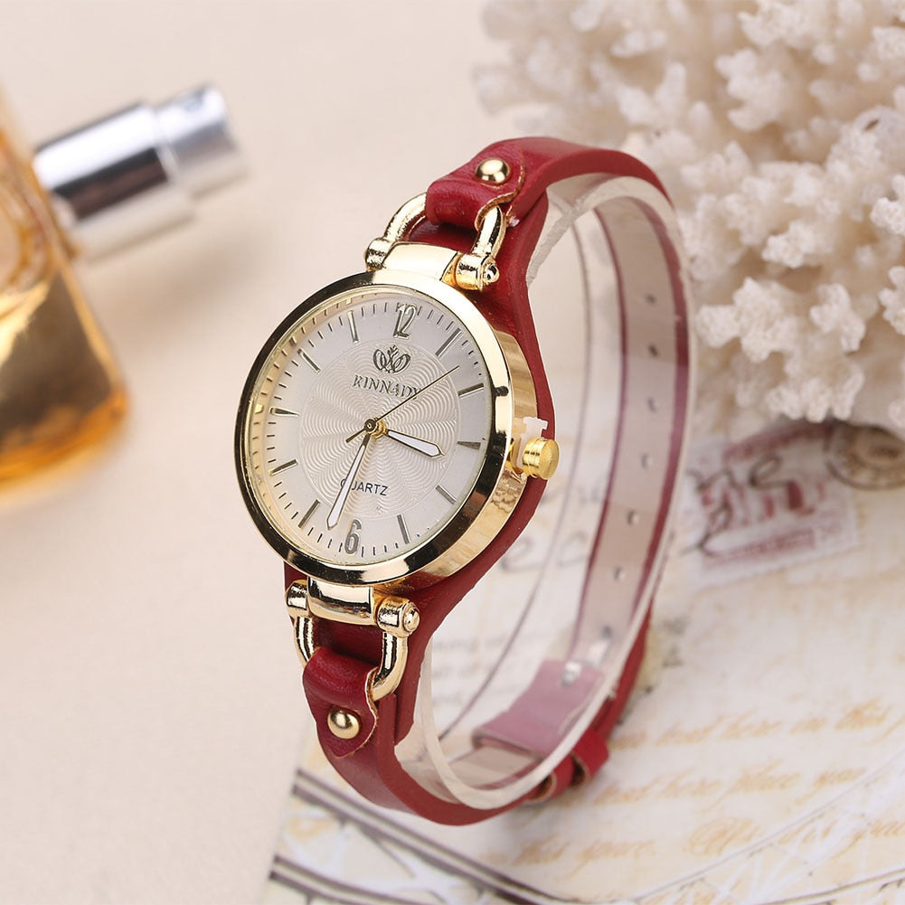 Women Casual Watches Round Dial Rivet PU Leather Strap Wristwatch Ladies Analog Quartz Watch Gifts Accessories