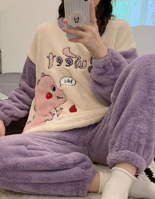 Load image into Gallery viewer, Autumn Winter New Warm Flannel Women&#39;s Pajamas Set Long-sleeved Trousers Two-piece Set Cute Soft Home Wear Clothes for Women
