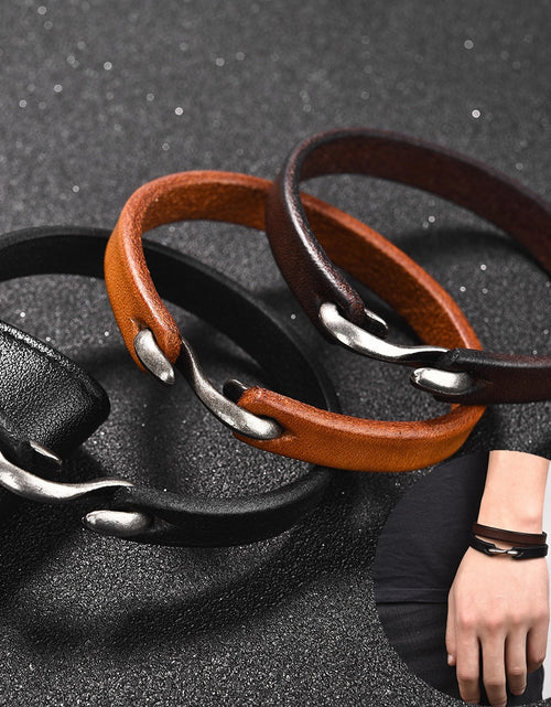 Load image into Gallery viewer, Men Bracelet Genuine Leather Bangle Retro Cuff Bracelet Classic Hooks Wristband Men Women Jewelry Gifts
