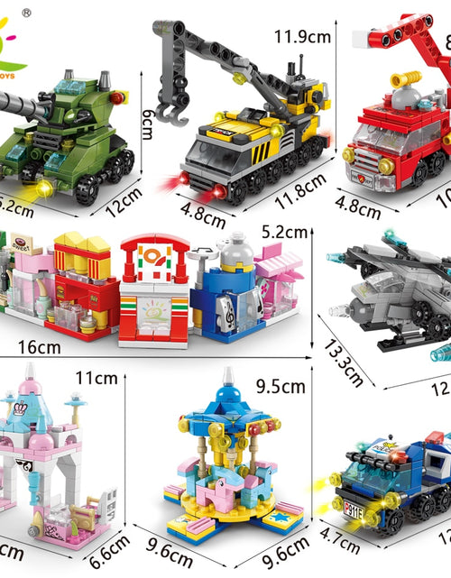 Load image into Gallery viewer, 6IN1 City Fire Car Police Truck Engineering Crane Building Blocks Tank Helicopter Bricks Set Toys for Children Kids
