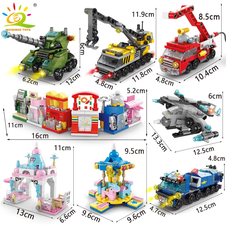 6IN1 City Fire Car Police Truck Engineering Crane Building Blocks Tank Helicopter Bricks Set Toys for Children Kids