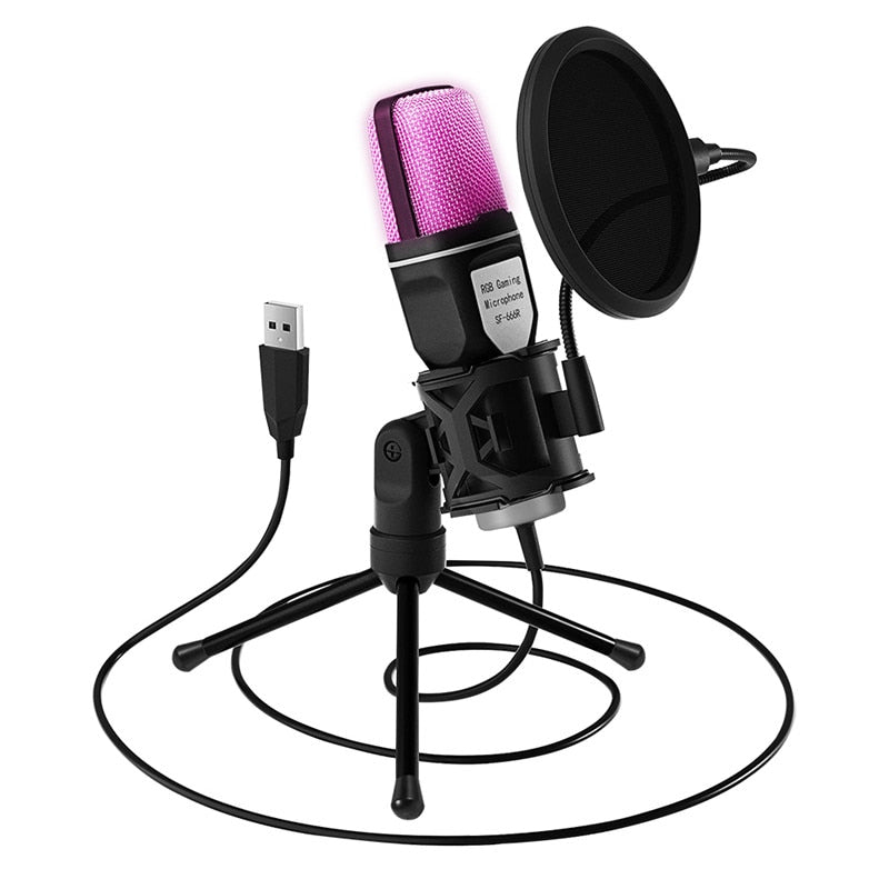 USB Microphone RGB Microfone Condensador Wire Gaming Mic for Podcast Recording Studio Streaming Laptop Desktop PC