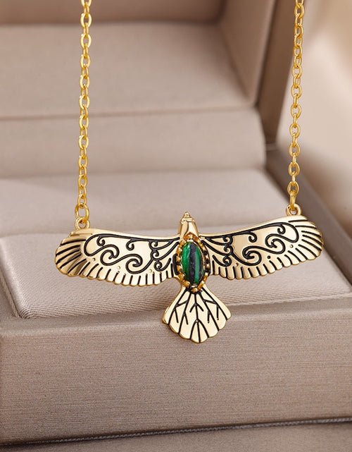 Load image into Gallery viewer, Green Stone Opal Eagle Pendant Necklace for Women Men Goth Gold Plated Stainless Steel Necklaces 2023 Trend Aesthetic Jewelry
