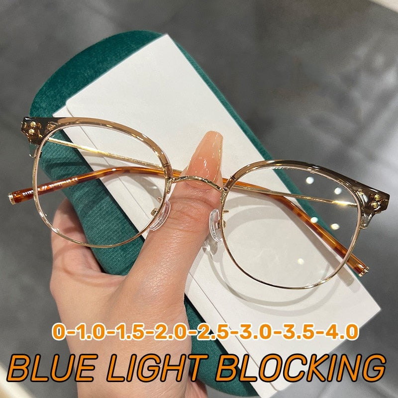 Women Fashion Design Myopia Glasses Unisex Luxury Round Short-sighted Eyeglasses Trendy Ladies Prescription Diopter Eyewear