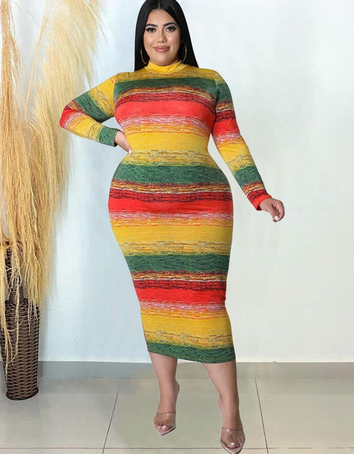 Load image into Gallery viewer, Plus Size Dresses Tie Dye Bodycon Women Clothes Long Sleeve Zipper Back Casual Fashion Maxi Dress Wholesale Dropshipping
