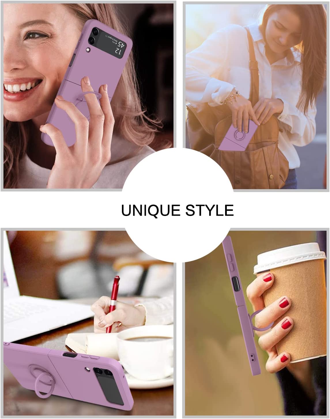 Ring Stand Magnetic Phone Case For Samsung Galaxy Z Flip 4 Flip 3 Bracket Skin Feel Silicone Cover For Samsung Z Flip4 3