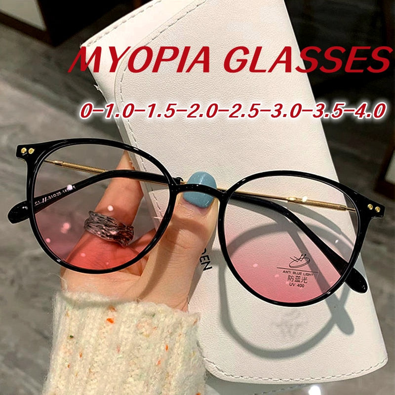 Ladies Round Finished Myopia Galsses Men Women Anti-blue Light Computer Eyewear New Fashion Special Lenses Optical Eyeglasses