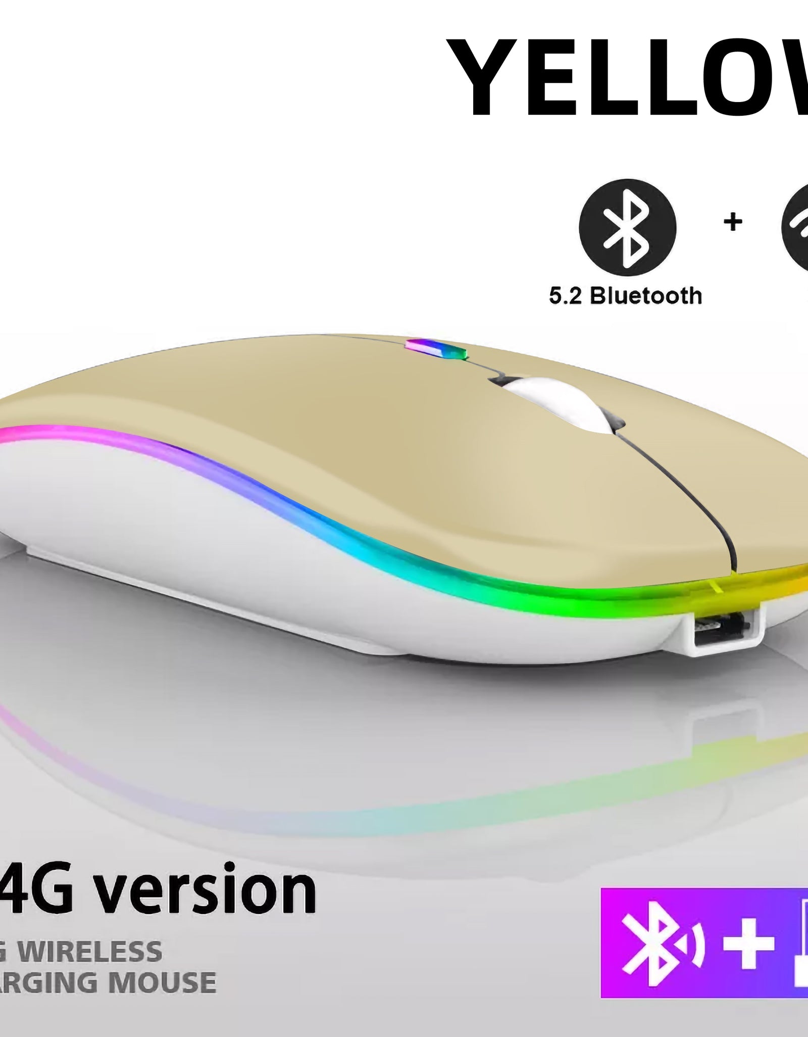 Rechargeable Bluetooth Wireless Mouse with 2.4GHz USB RGB 1600DPI Mouse for Computer Laptop Tablet PC Macbook Gaming Mouse Gamer