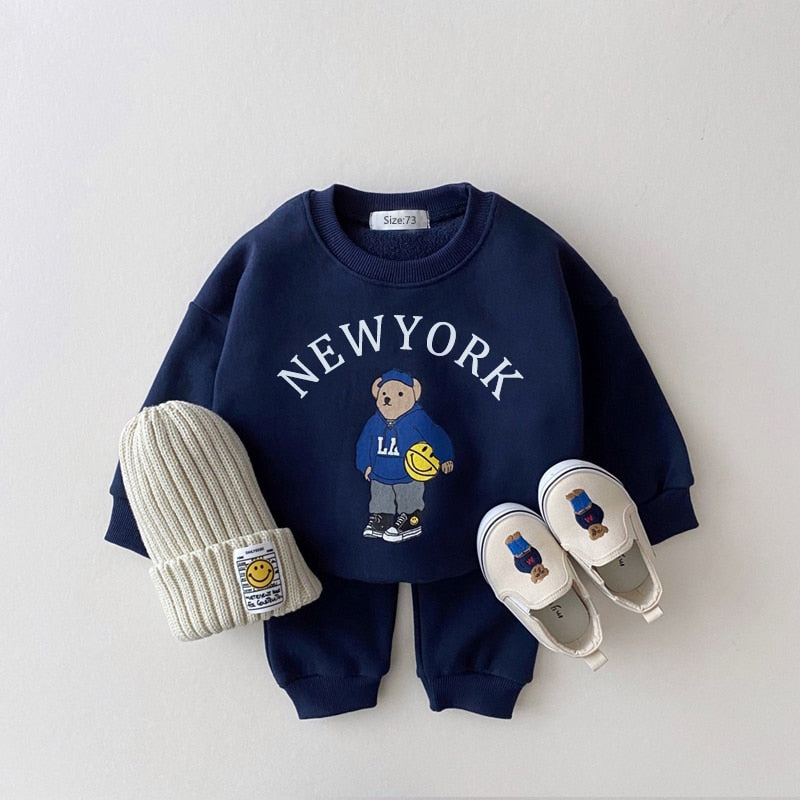 Baby Boys Clothes Sets Letter Bear Girls Long Sleeve Casual Hoodie Sweatshirt+Pants 2pcs Kids Clothes Sports Suit New