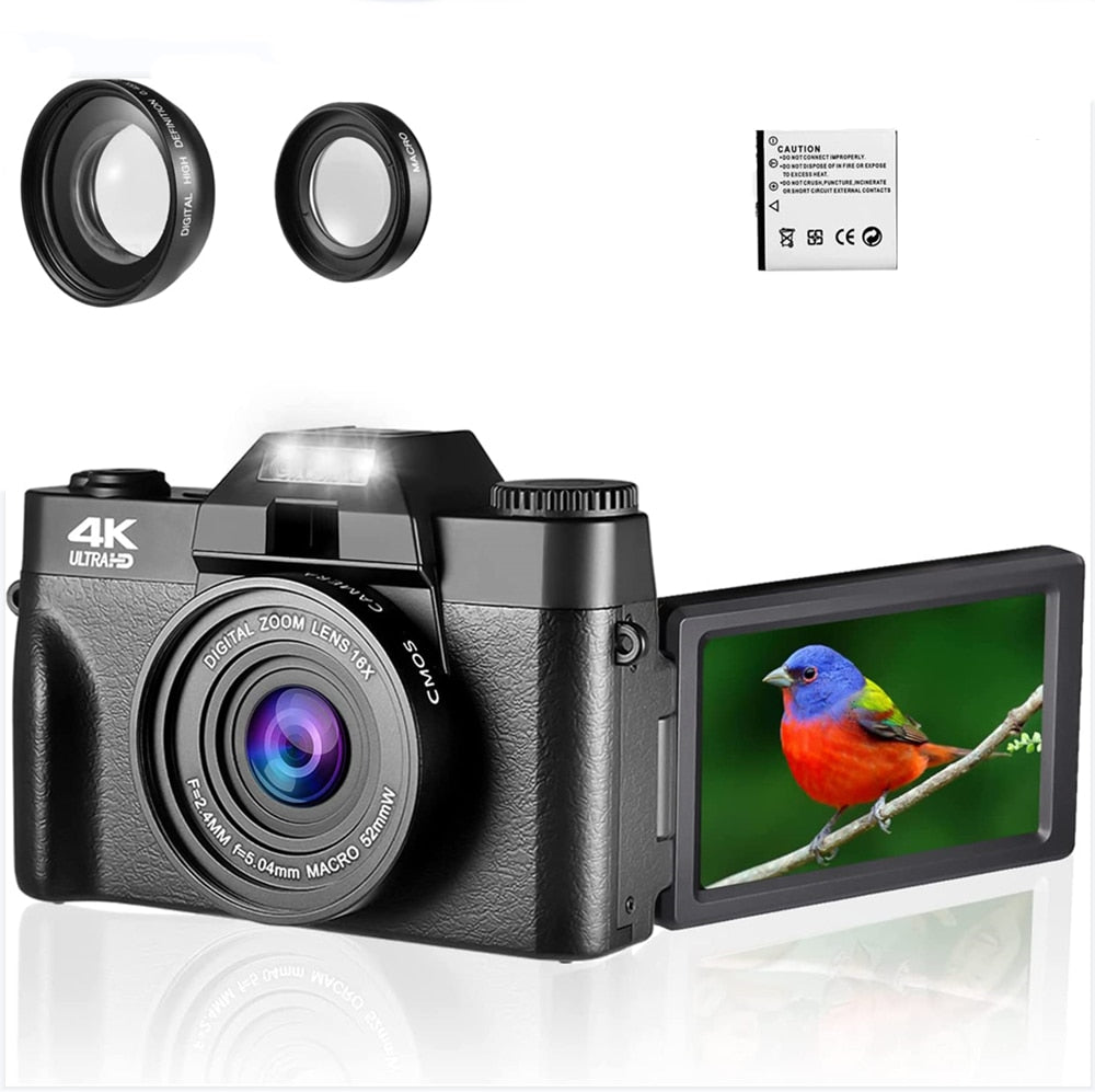 48MP Digital Camera 4K UHD Vlogging Camcorder 3.0&quot; 180° Flip Screen Selfie Digital Webcam For YouTube Wide Angle Macro Lens