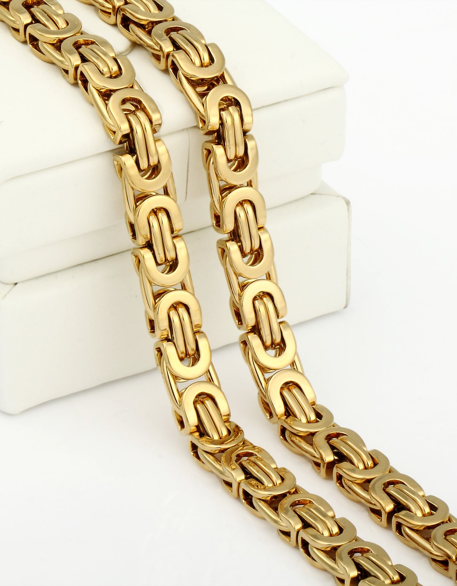 7mm High quality Flat Byzantine Link Necklace For Mens Boys Gold Color Stainless Steel Heavy Luxury Jewelry