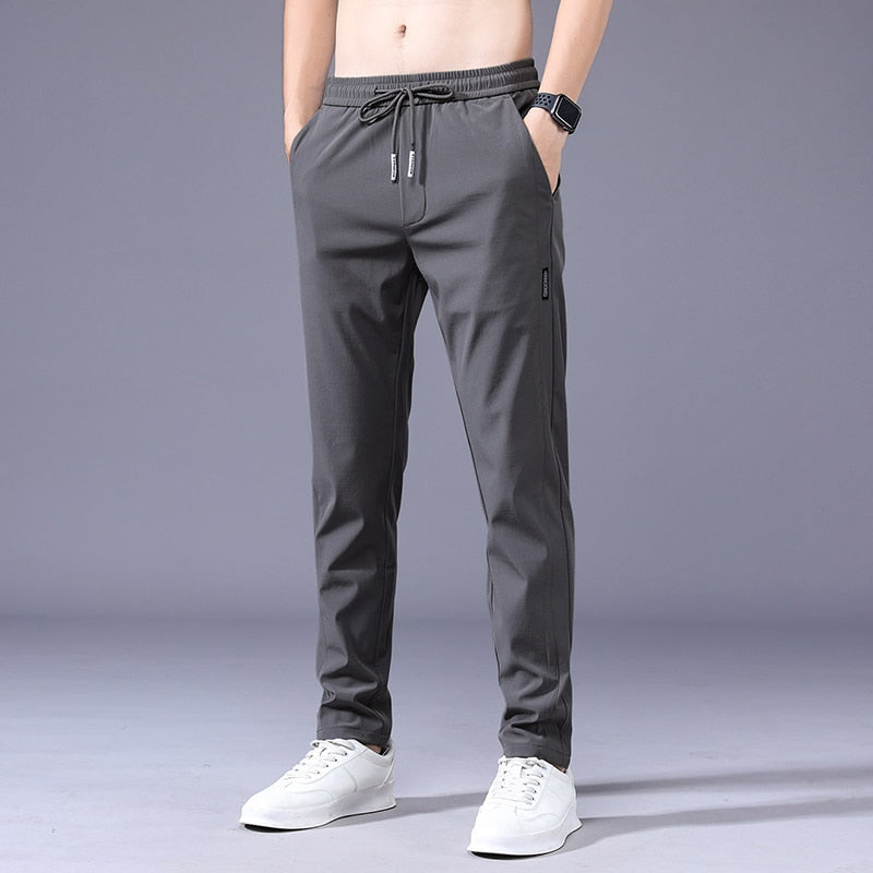 2023 Men&#39;s Trousers Spring Summer New Thin Green Solid Color Fashion Pocket Applique Full Length Casual Work Pants Pantalon