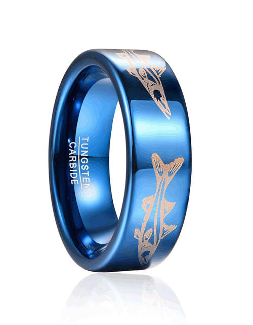 Load image into Gallery viewer, 8mm Tungsten Carbide Steel Ring Polished Brushed Blue Laser Life Tree Animal Pattern Rings for Men Best Gift Jewelry
