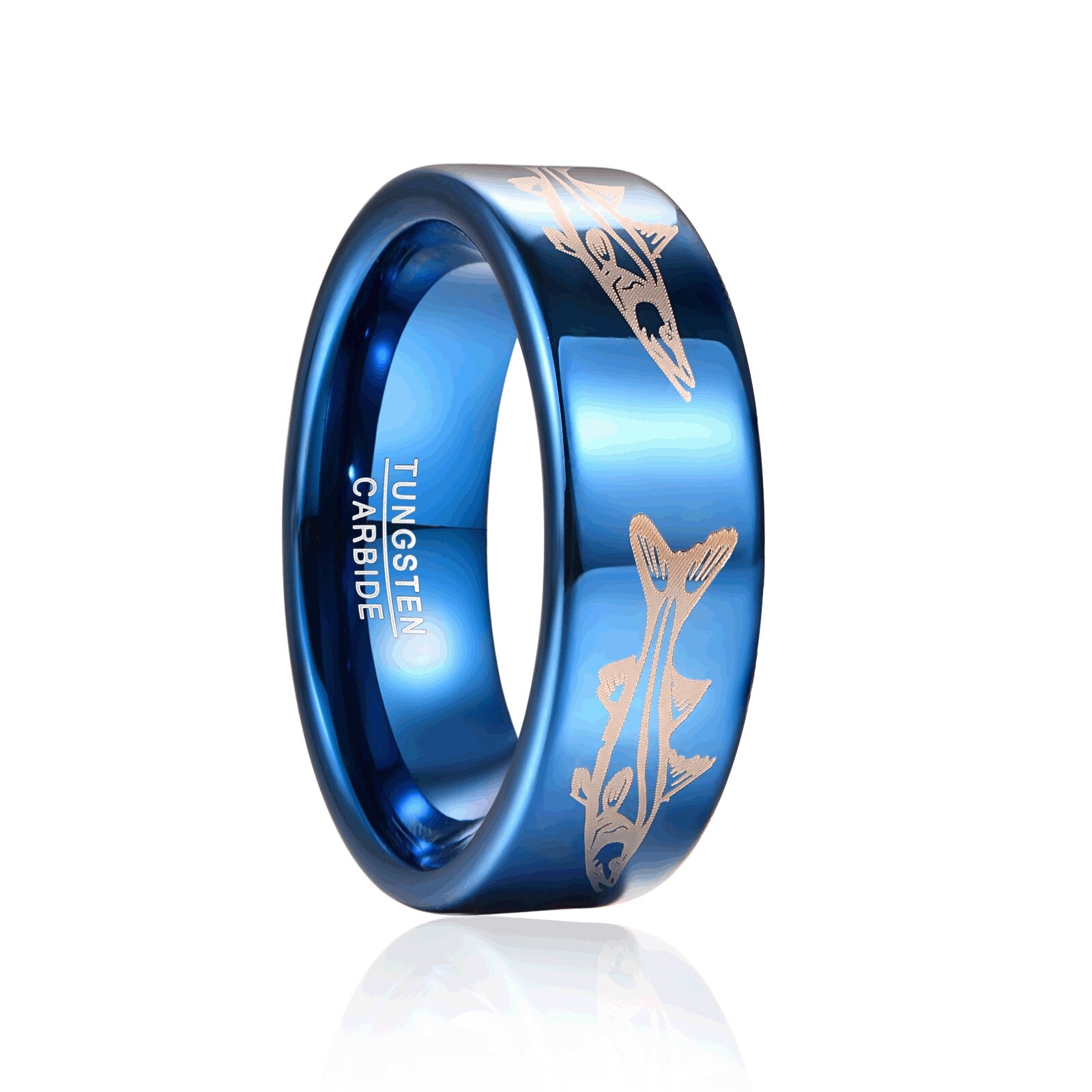 8mm Tungsten Carbide Steel Ring Polished Brushed Blue Laser Life Tree Animal Pattern Rings for Men Best Gift Jewelry