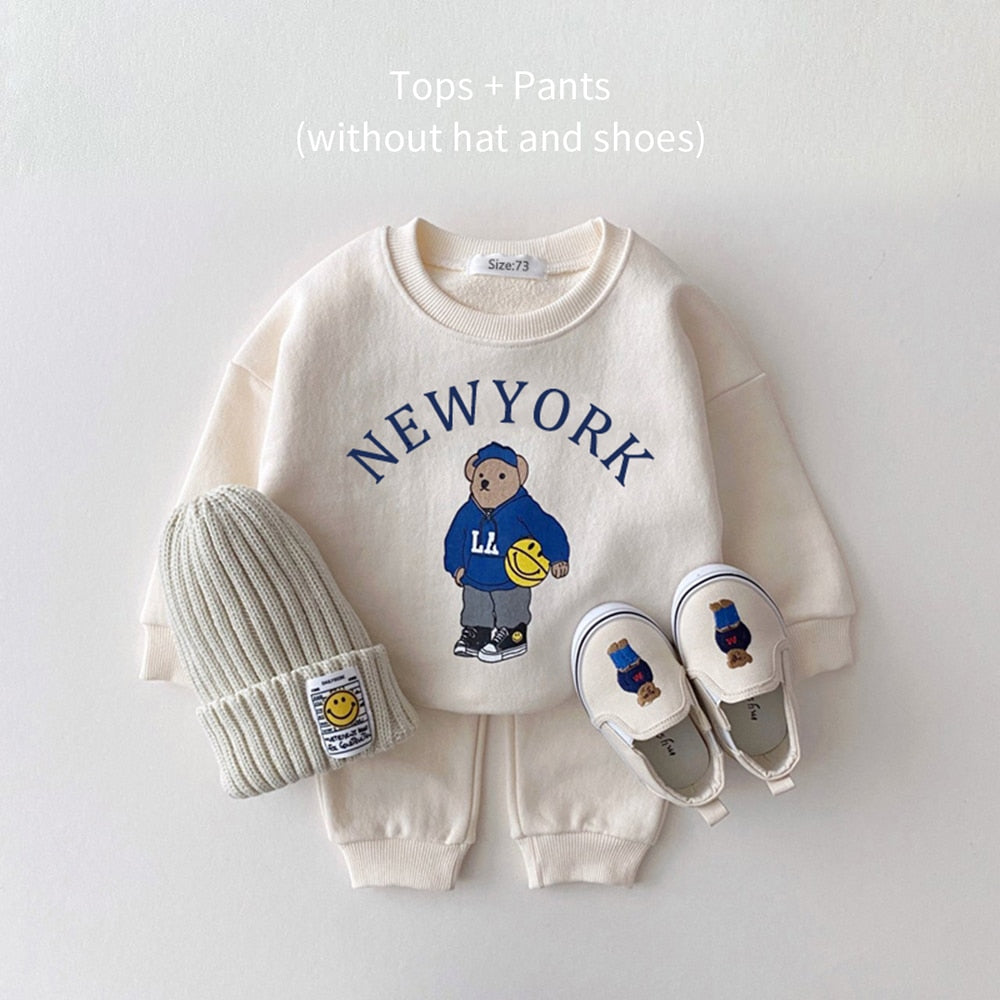 Baby Boys Clothes Sets Letter Bear Girls Long Sleeve Casual Hoodie Sweatshirt+Pants 2pcs Kids Clothes Sports Suit New