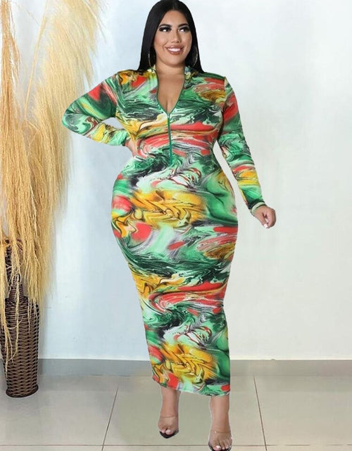 Load image into Gallery viewer, Plus Size Dresses Tie Dye Bodycon Women Clothes Long Sleeve Zipper Back Casual Fashion Maxi Dress Wholesale Dropshipping
